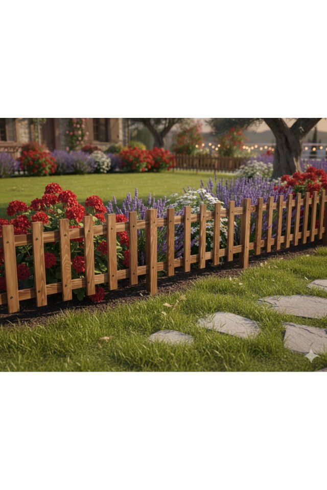 Ahşap Bahçe Çiti 4 Adet 120x40 cm Doğal Ahşap Çit Seti