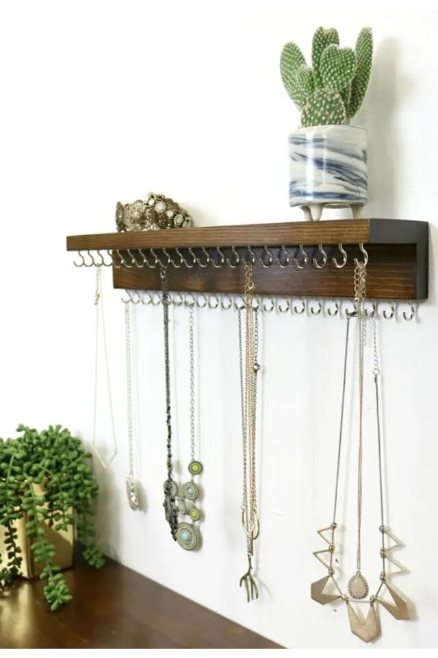 50cm 42kanca Kolye Asma Aparatı Kolye Askısı Metal Takı Standı Ahşap Duvar Askılık & Anahtarlık