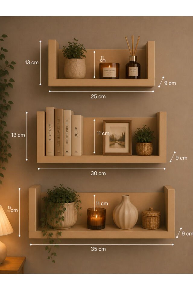 Modern Dekoratif HDF Duvar Rafı Seti – 3’lü Minimal Tasarım