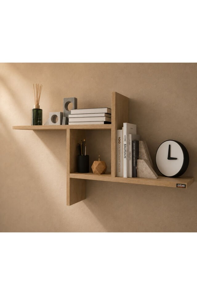 Modern Dekoratif Duvar Rafı – 100x70 cm HDF Kitaplık